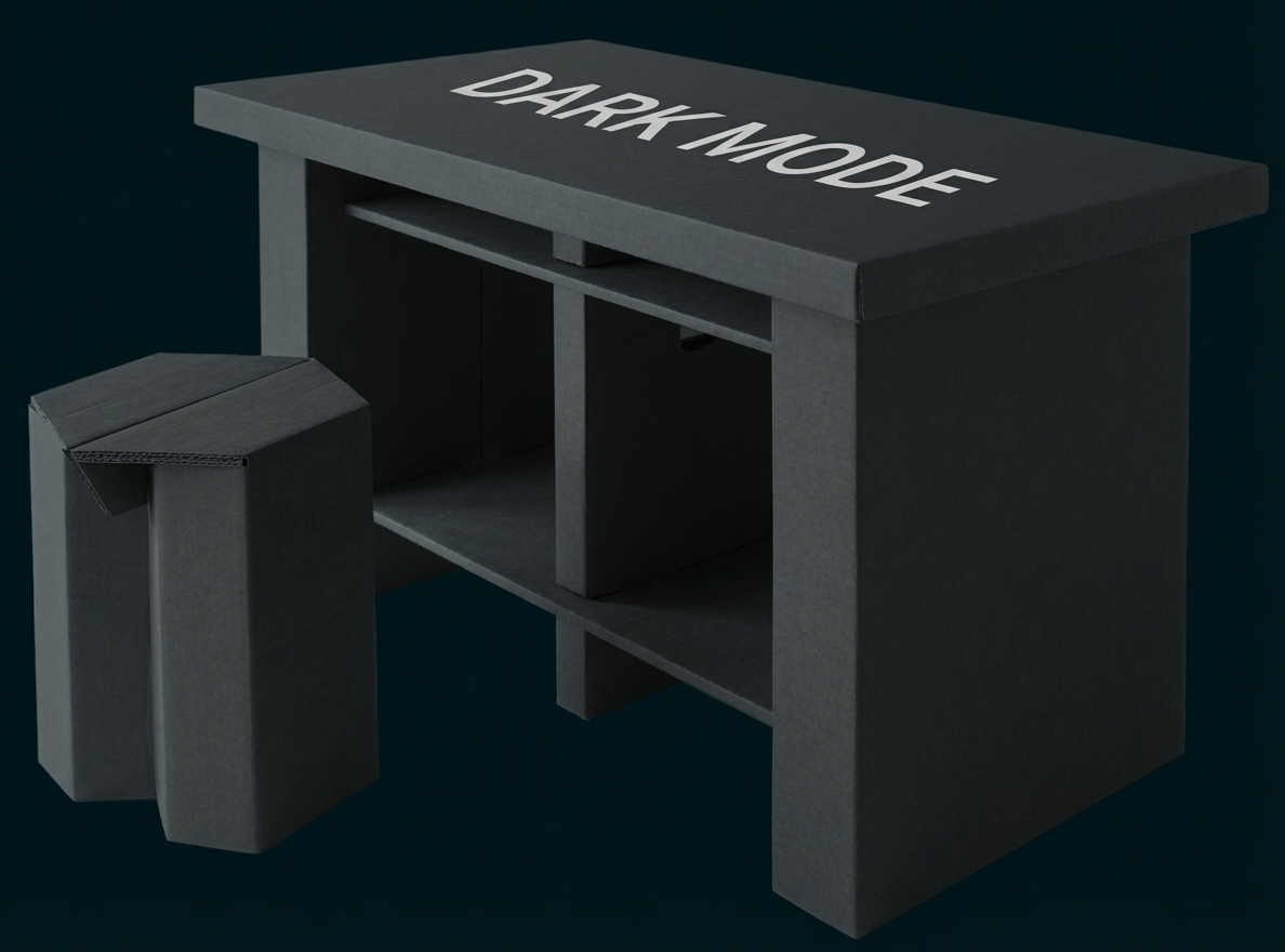 Grauer einfacher Arbeitstisch mit zwei passenden Hockern, schlichtes modernes Design